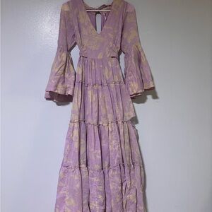 Free People Lavender Floral Tiered Maxi Dress with Bell Sleeves